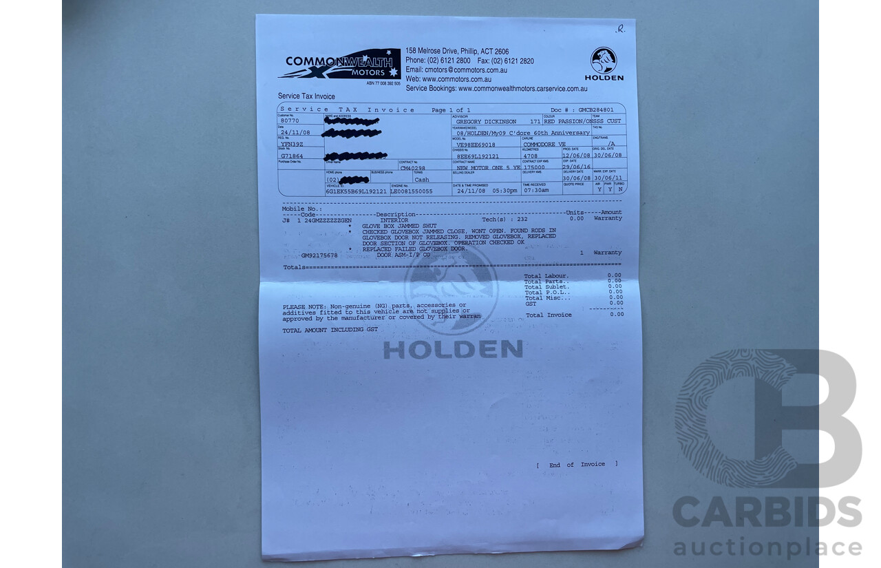 06/2008 Holden Commodore LUMINA RWD  4D Sedan Red 3.6L