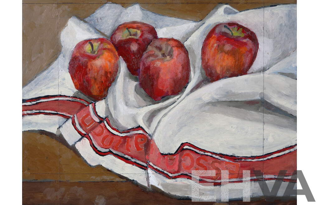 Robin Howard, Red Apples with Tea Towel, Oil on Board