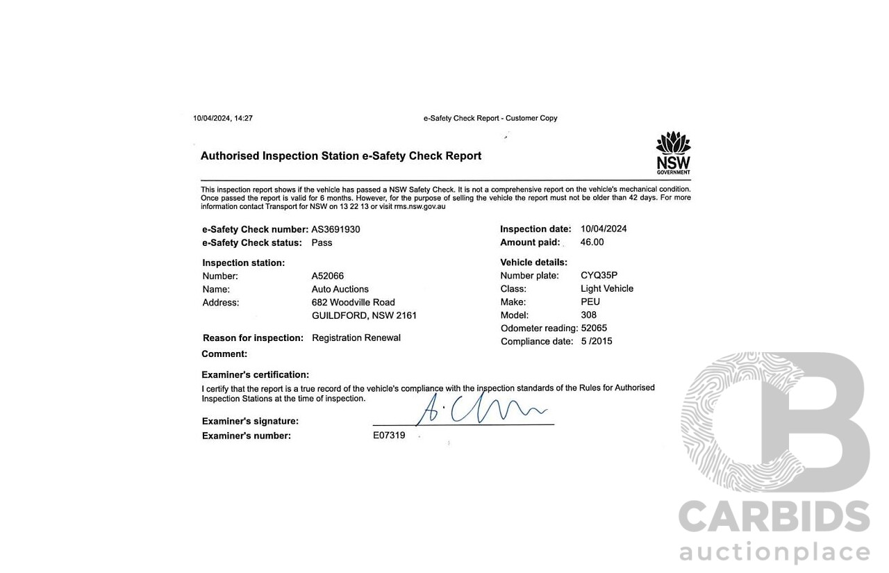 5/2015 Peugeot 308 Allure BLUE HDi T9 5d Hatchback White Turbo Diesel 2.0L