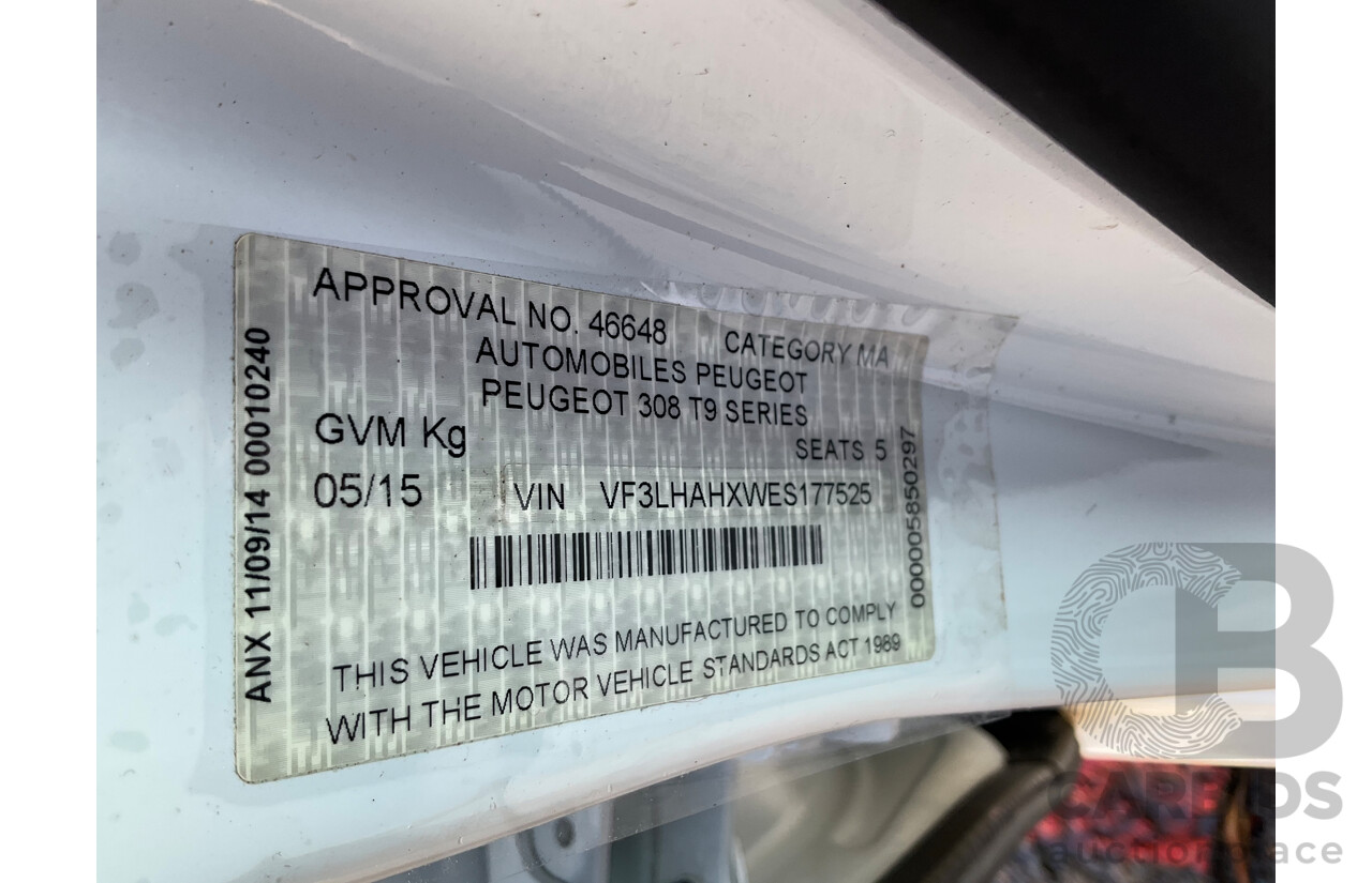 5/2015 Peugeot 308 Allure BLUE HDi T9 5d Hatchback White Turbo Diesel 2.0L
