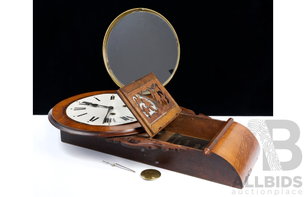 Antique Mahogany Anglo American Superior Eight Day Clock, Half Hour Slow Strike, Made in USA