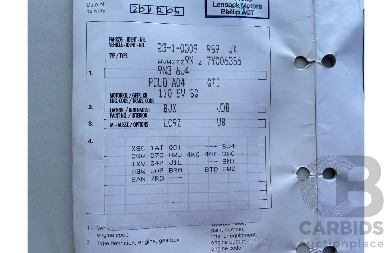 12/2006 Volkswagen Polo GTi FWD 9N 3D Hatchback Black 1.8L