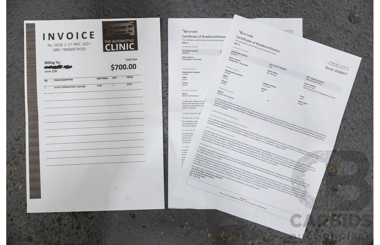 5/2016 BMW 228i M-Sport F22 MY16 2d Coupe Metallic Glacier Silver Turbo 2.0L