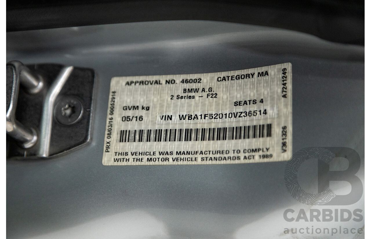 5/2016 BMW 228i M-Sport F22 MY16 2d Coupe Metallic Glacier Silver Turbo 2.0L