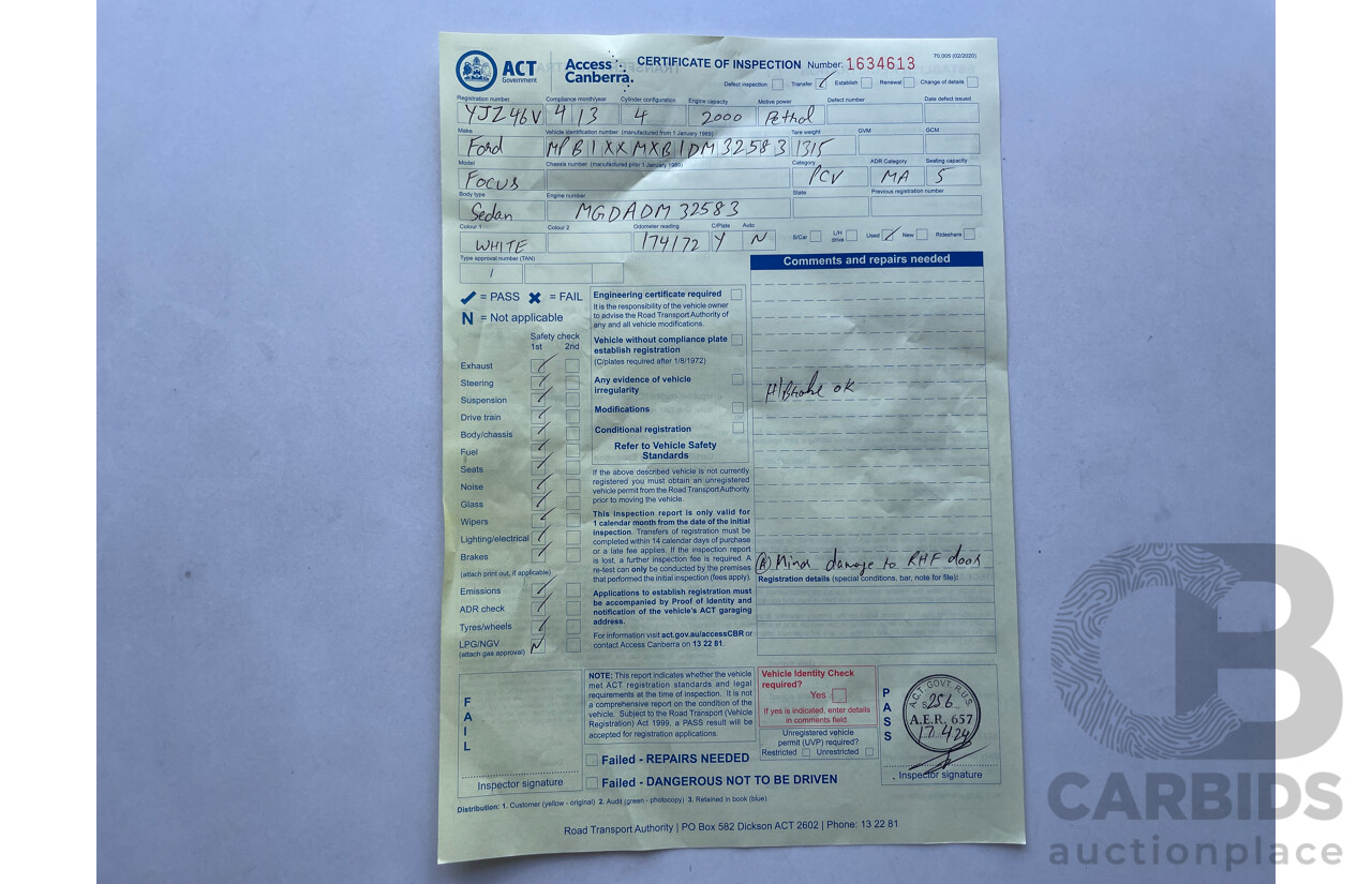 04/2013 Ford Focus TREND FWD LW MK2 5D Hatchback White 2.0L