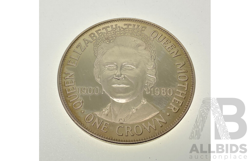 Isle of Man 1980 Silver One Crown Coin, Queen Mother Birthday .925
