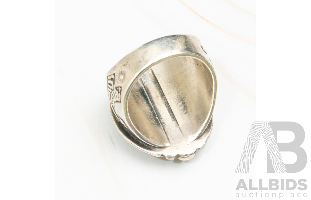 Vintage Navajo Handmade Sterling Silver Natural Turquoise Ring, Size Q, 14.0 Grams