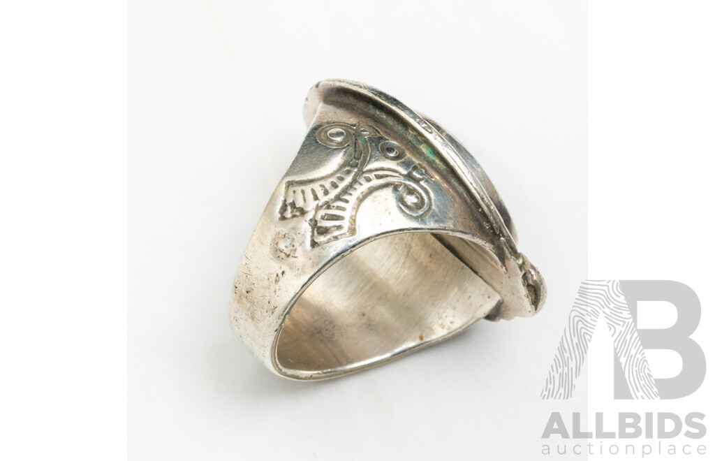 Vintage Navajo Handmade Sterling Silver Natural Turquoise Ring, Size Q, 14.0 Grams