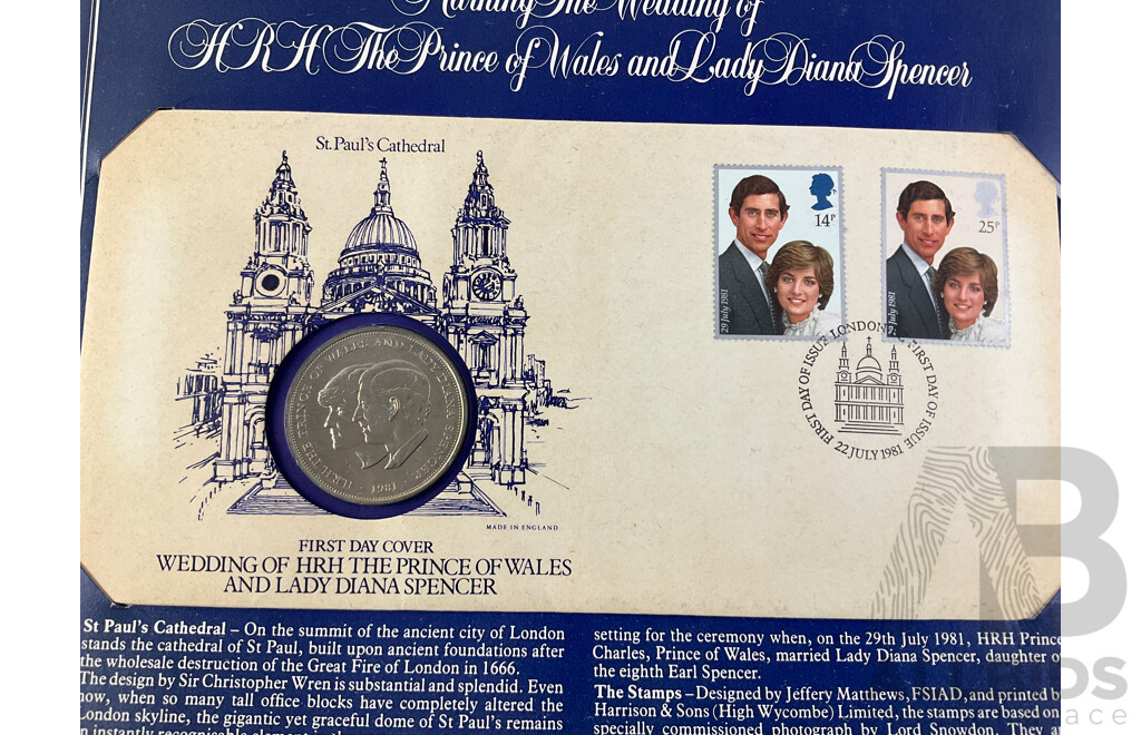 Collection of United Kingdom Coins Including Two Britain's First Decimal Coin Wallets, 1977 Silver Jubilee Medal, 1983 First Day of Issue One Pound, QE2 Original British Coins, 1981 Charles and Diana Crown and PNC