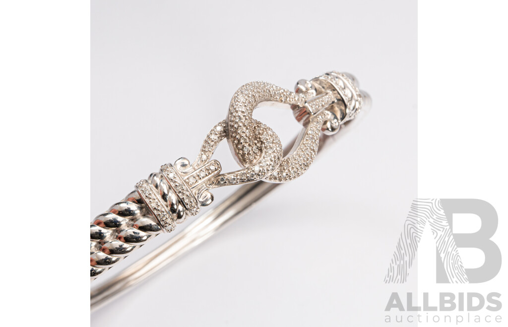 Sterling Silver Diamond Set Hinged Bangle, TDW 0.30ct, 62mm, 19.17 Grams