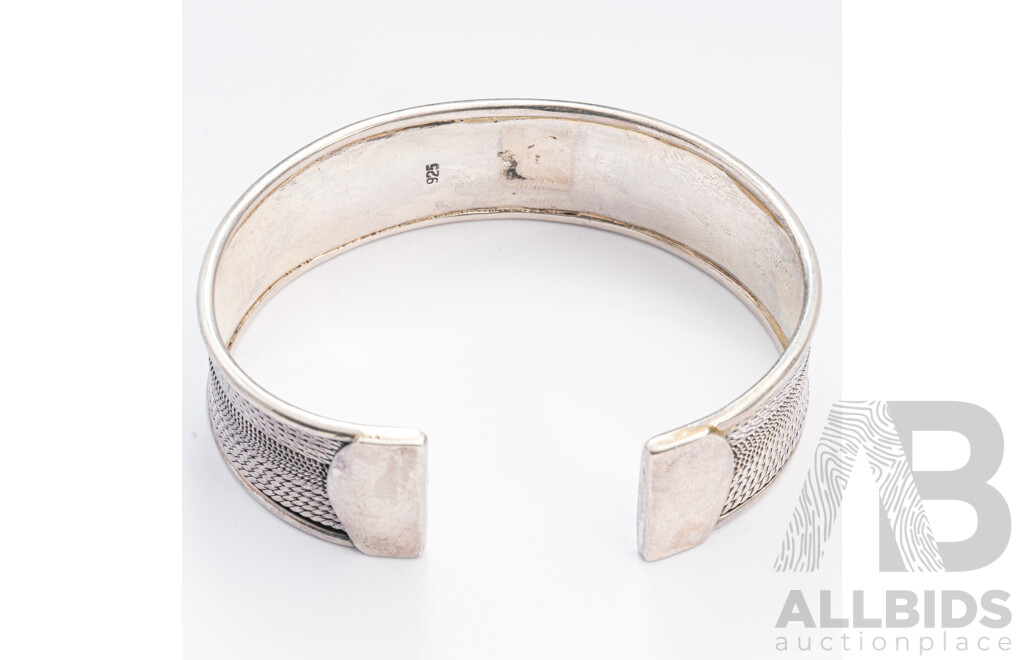 Sterling Silver Unisex Patterned Open Cuff Style Bangle, 69mm, 40.29 Grams
