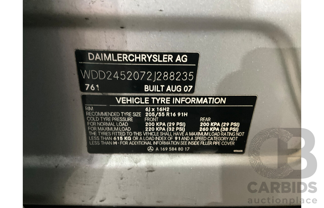 10/2007 Mercedes Benz B180 CDI 245 07 Upgrade 5d Hatchback Polar Silver Metallic Turbo Diesel 2.0L