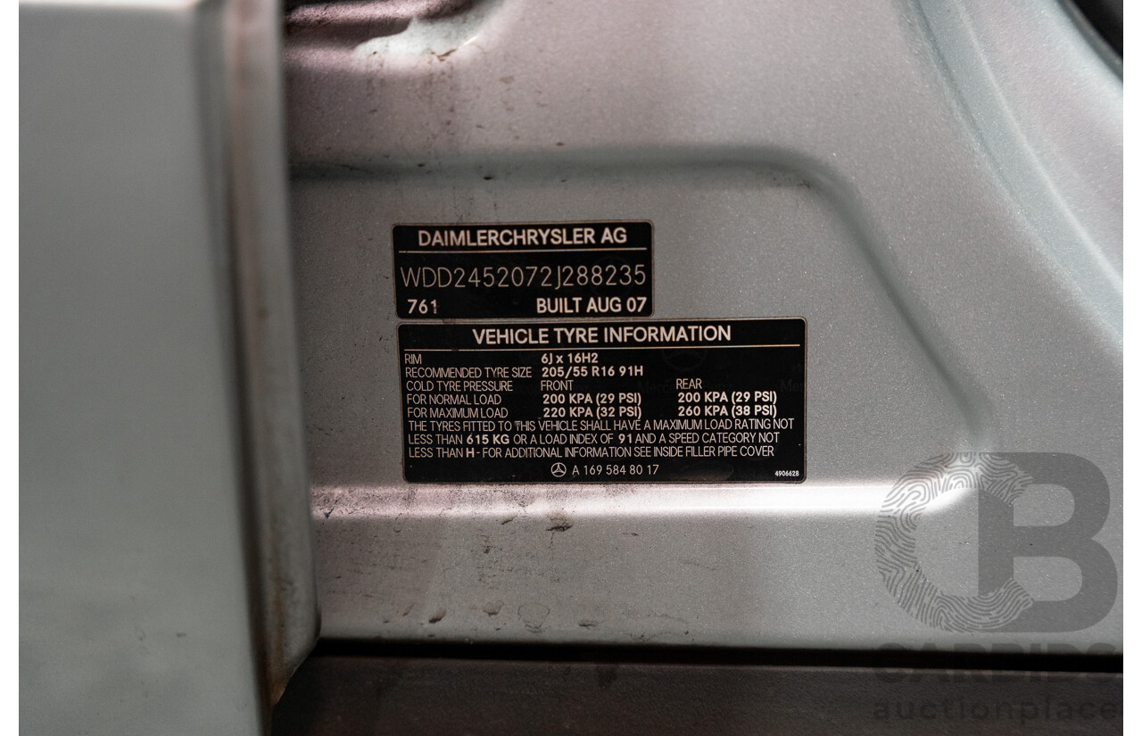 10/2007 Mercedes Benz B180 CDI 245 07 Upgrade 5d Hatchback Polar Silver Metallic Turbo Diesel 2.0L