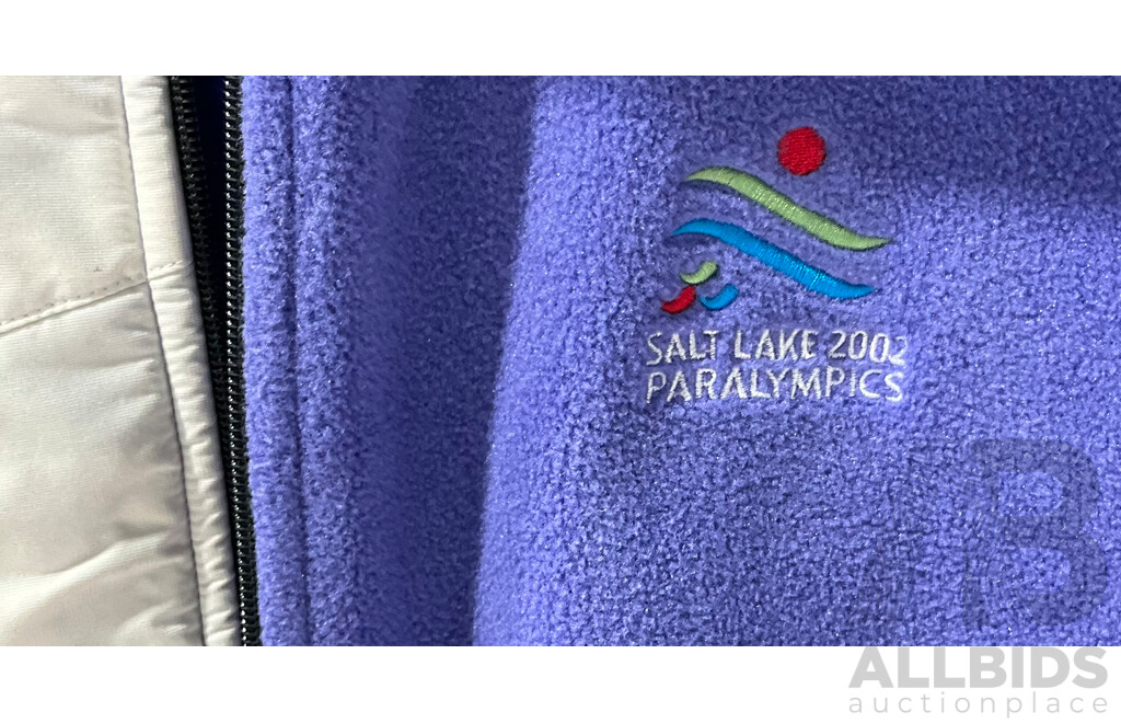 Salt Lake 2002 Paralympics Fleece Vest and Watch, Alongside Olympic Starting Bib, and Three Copies of the Opening Ceremony Booklet 2002 Salt Lake Olympic Winter Games