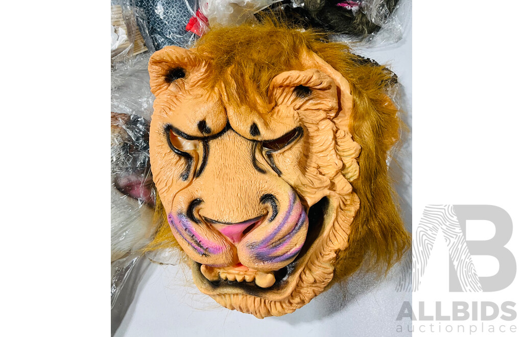 Large Quantity of Novelty Face Masks and Other Items, Including Three Unicorns, Two Lions, Two Werewolves, a Dog, a Deer and More