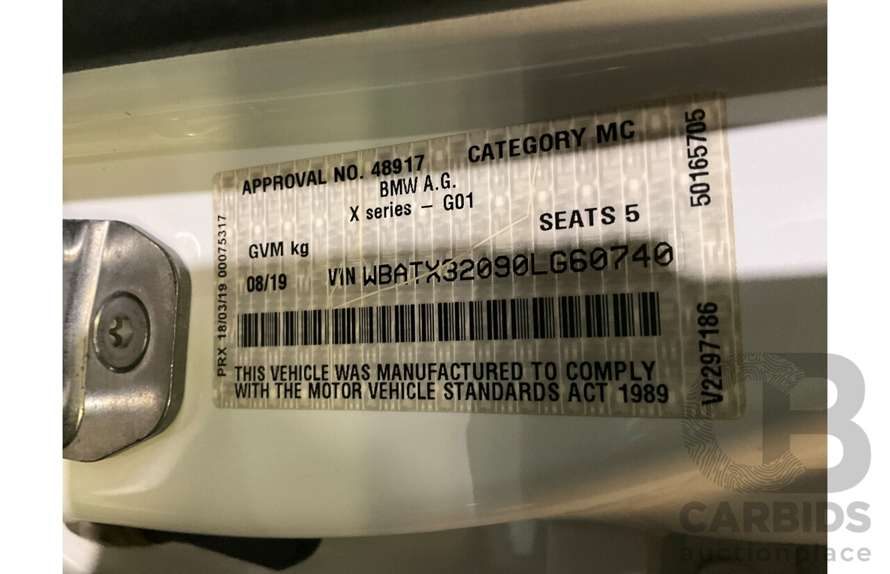 08/2019 BMW X3 Xdrive 20d (AWD) M-Sport Pack G01 4d Wagon White Turbo Diesel 2.0L