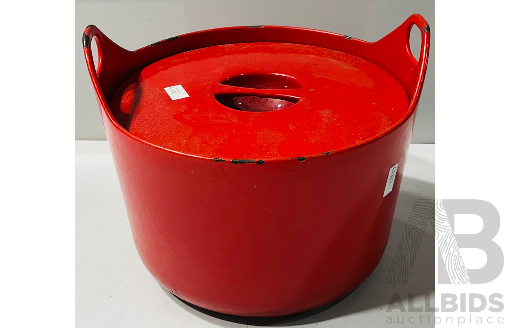 Vintage Red Cast Iron Cooking Pot with Lid
