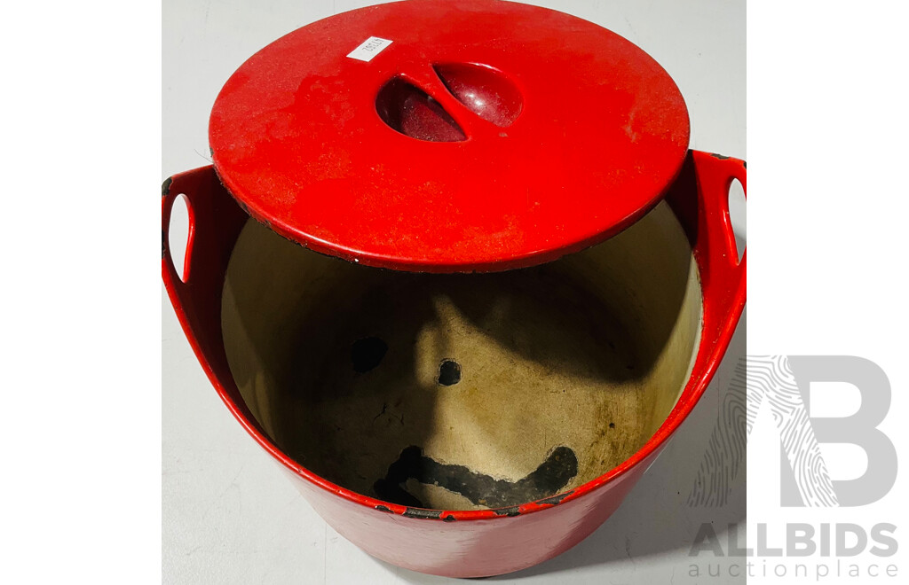 Vintage Red Cast Iron Cooking Pot with Lid