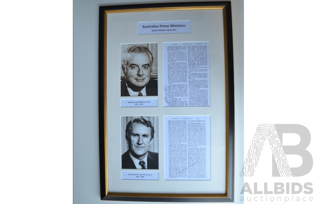 Australian Prime Ministers Signed Maiden Speeches of Edward Gough Whitlam and John Malcolm Fraser