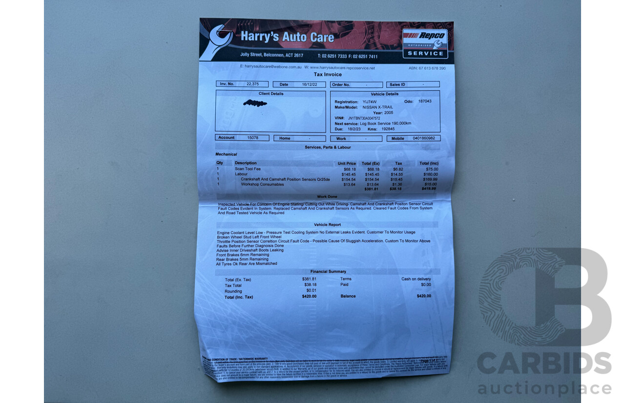 02/2005 Nissan X-Trail ST (4x4) 4WD T30 4D Wagon Black 2.5L