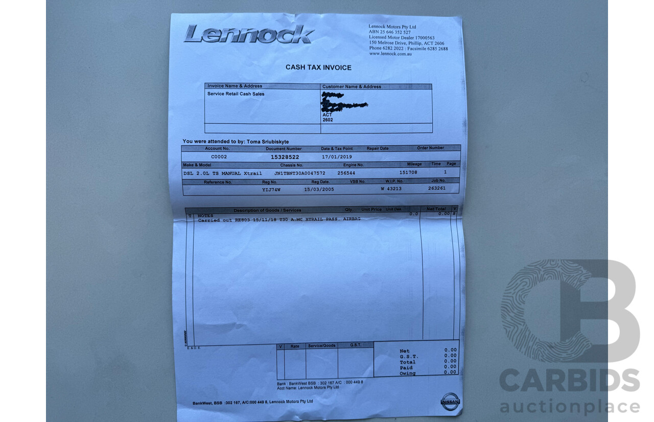 02/2005 Nissan X-Trail ST (4x4) 4WD T30 4D Wagon Black 2.5L