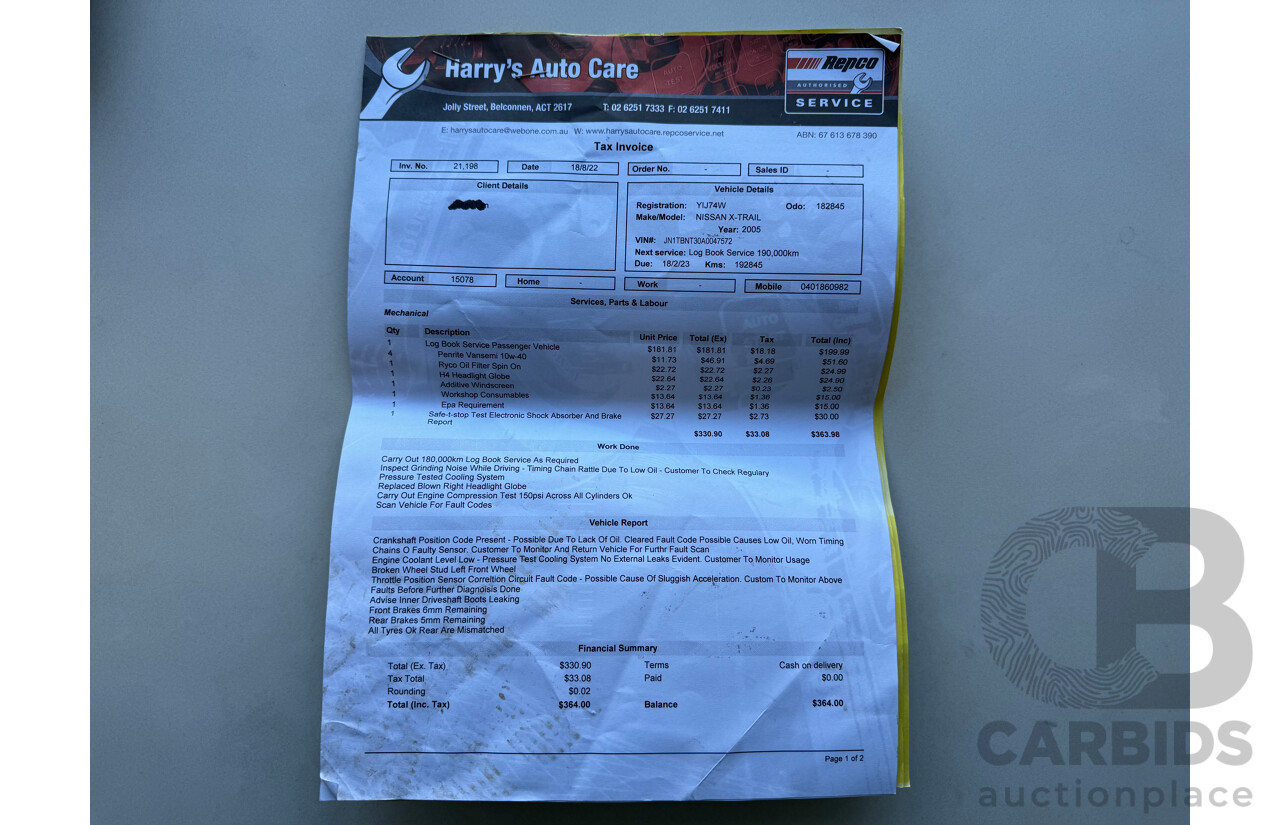 02/2005 Nissan X-Trail ST (4x4) 4WD T30 4D Wagon Black 2.5L