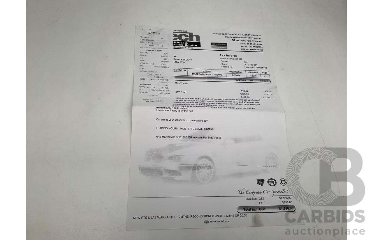 1/2008 Maserati Granturismo 2d Coupe Metallic Black V8 4.2L