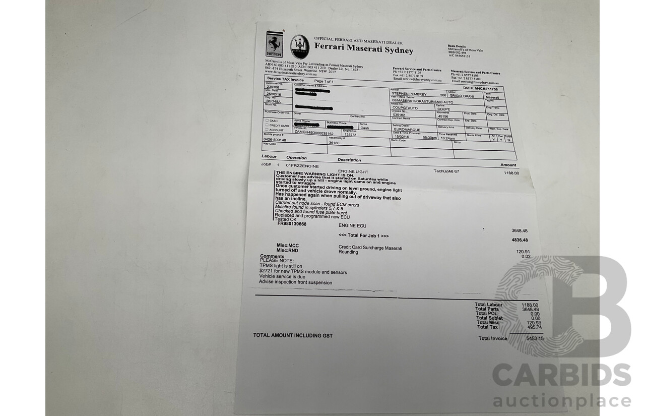 1/2008 Maserati Granturismo 2d Coupe Metallic Black V8 4.2L