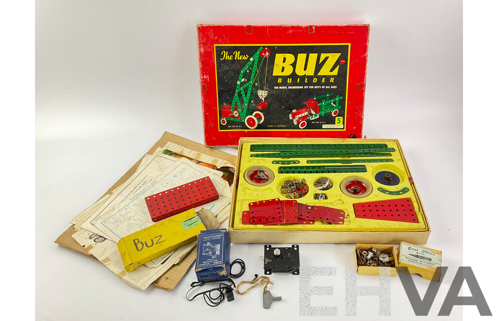 Vintage Buz Builder Set Number Five with Boxed Meccano Magic Clockwork Motor
