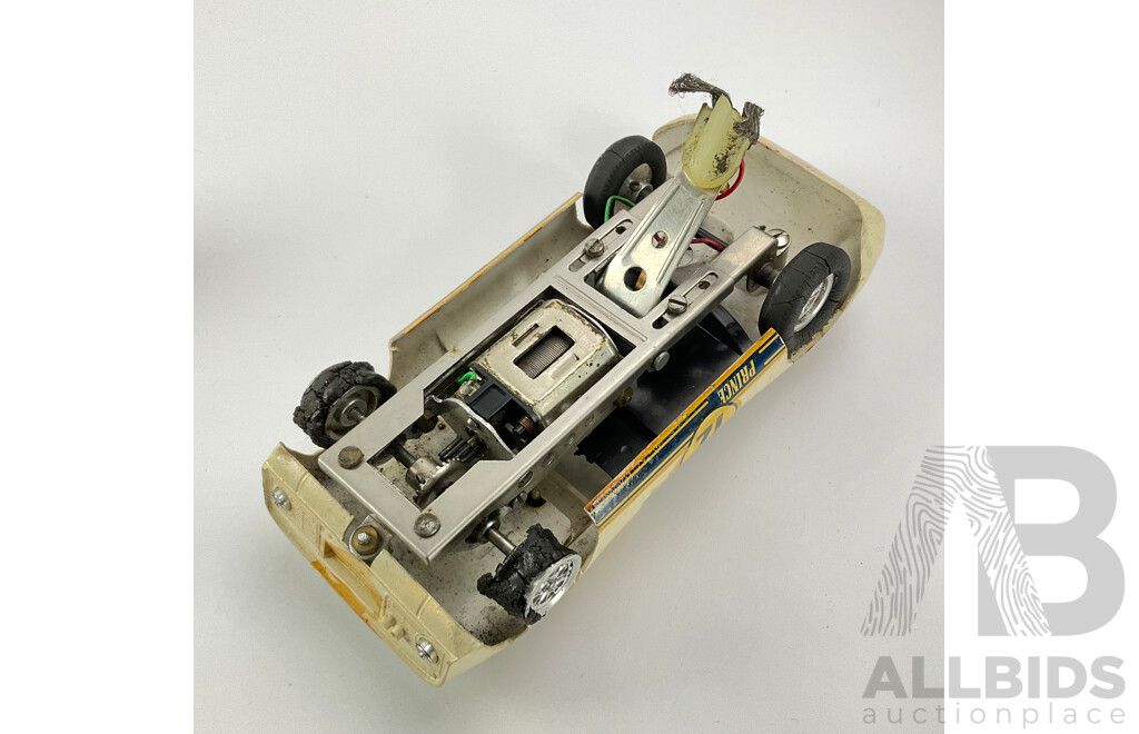 Rare Tamiya Prince GTR-380 1/24 Scale Slot Car with 1960's Formular One and Spare Chassis, Includes Vintage Hand Controllers, Spare Crown Gears, Wheels Etc
