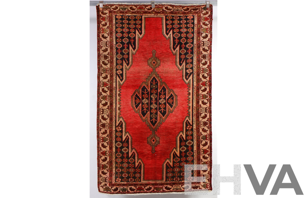 Hand Knotted Persian Mazlaghan Full Wool Rug with Lightning Bolt Design