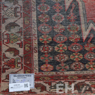 Hand Knotted Persian Mazlaghan Full Wool Rug with Lightning Bolt Design