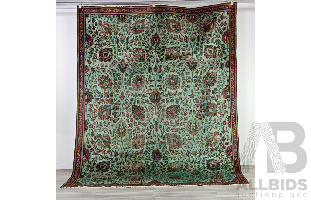 Large Hand Knotted Persian Wool Carpet with Turquoise Field