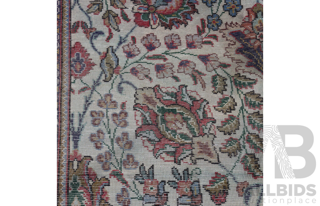 Large Hand Knotted Persian Wool Carpet with Turquoise Field