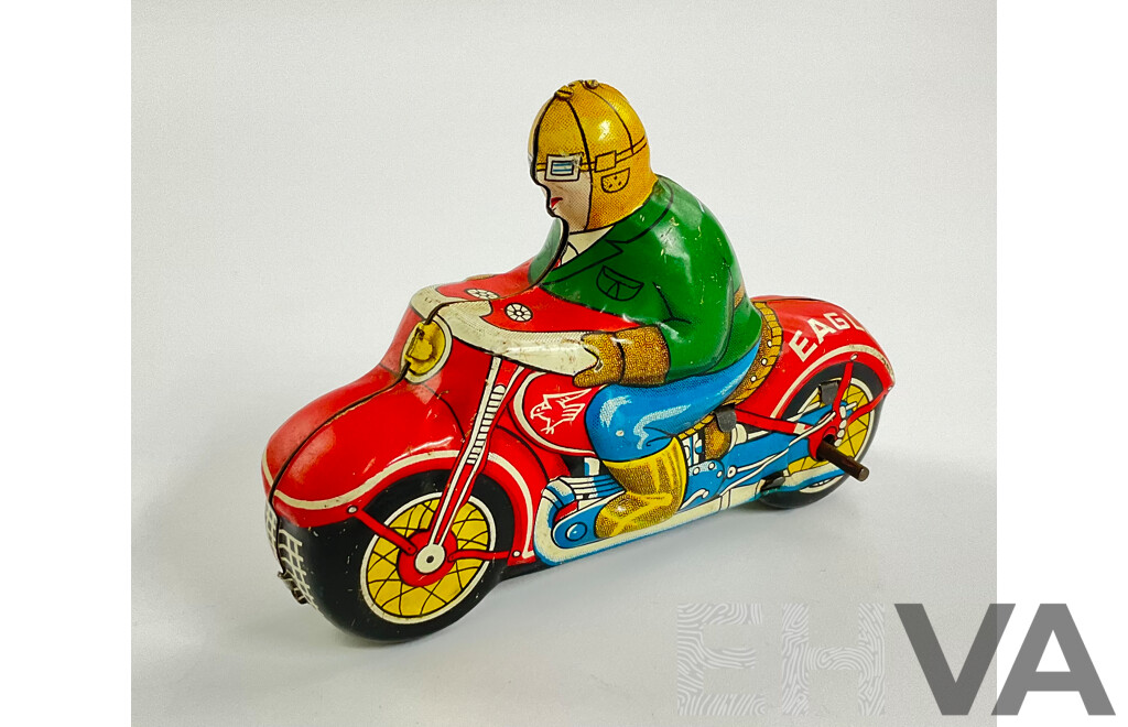 Vintage Pressed Steel Eagle Motorcycle with Friction Motor, Made in Japan