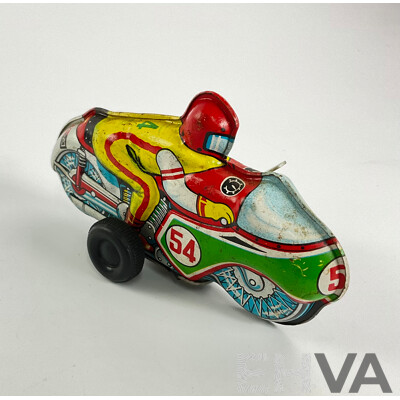 Vintage Pressed Steel Motorcycle with Wind Up Motor, Made in Japan