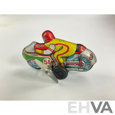 Vintage Pressed Steel Motorcycle with Wind Up Motor, Made in Japan