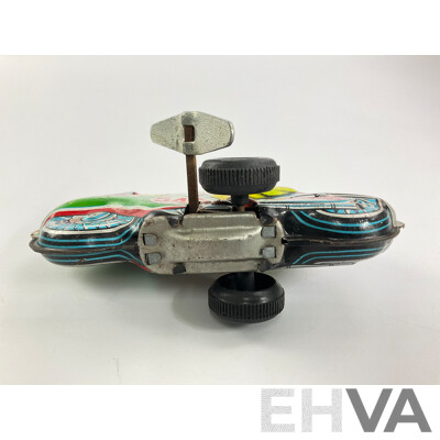 Vintage Pressed Steel Motorcycle with Wind Up Motor, Made in Japan