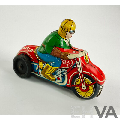 Vintage Pressed Steel Eagle Motorcycle with Friction Motor, Made in Japan