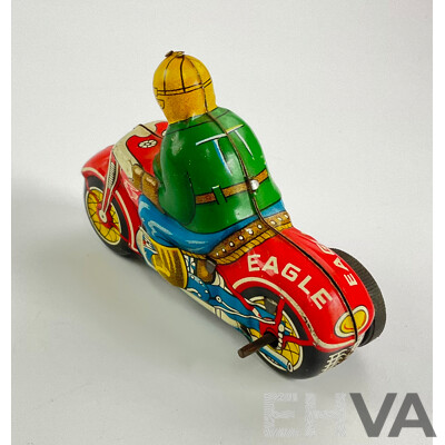 Vintage Pressed Steel Eagle Motorcycle with Friction Motor, Made in Japan