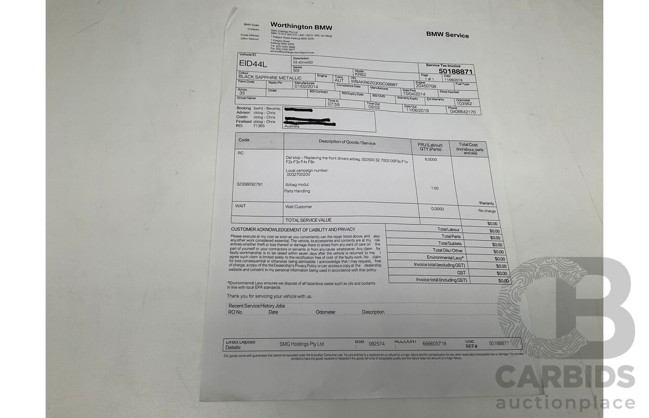 4/2014 BMW X5 Xdrive 50i F15 (AWD) MY14 M-Sport Pack 4d Wagon Sapphire Black Metallic Twin Turbo V8 4.4L