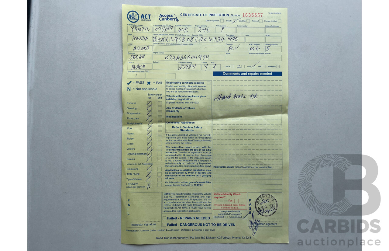 09/2007 Honda Accord EURO LUXURY FWD MY06 UPGRADE 4D Sedan Black 2.4L