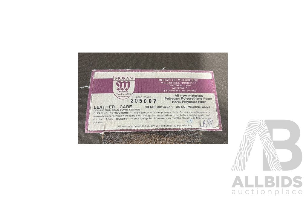 Moran Brown Leather Buttoned Three Piece Lounge Suite