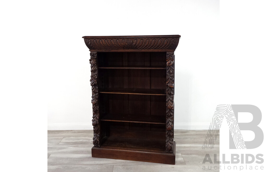 Georgian Oak Heavily Carved Open Bookcase