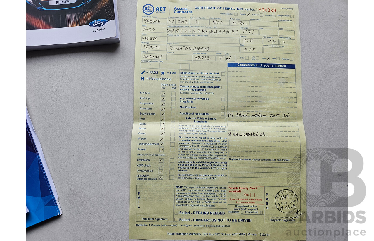 7/2013 Ford Fiesta ST WZ 3d Hatchback Orange 1.6L