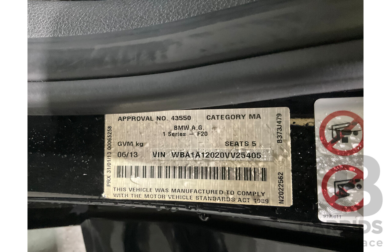 6/2013 BMW 116i F20 5d Hatchback Black Turbo 1.6L