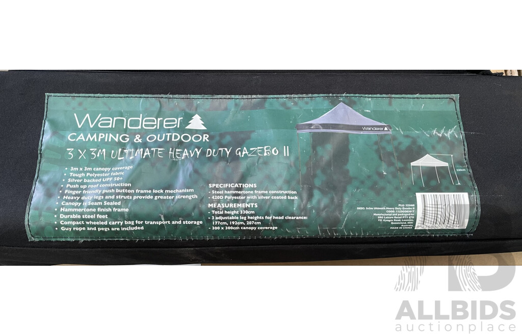 Wanderer Classic Gazebo 3x3m with Carry Bag