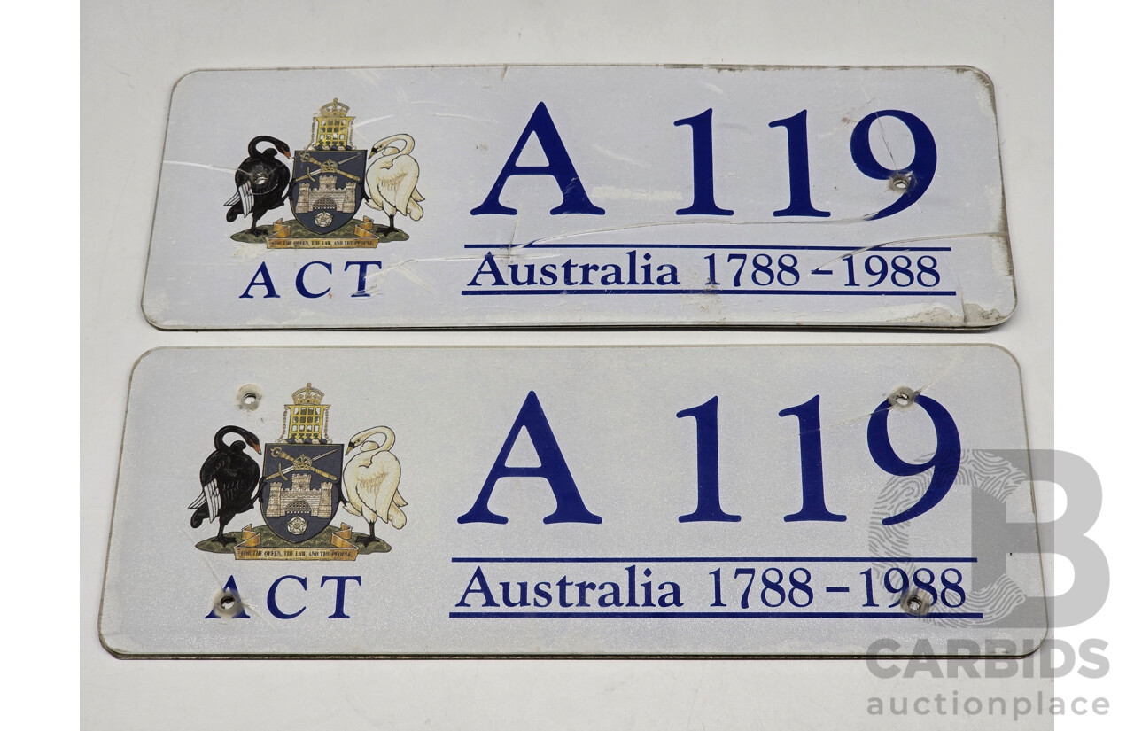 ACT Bicentennial Number Plate - A119