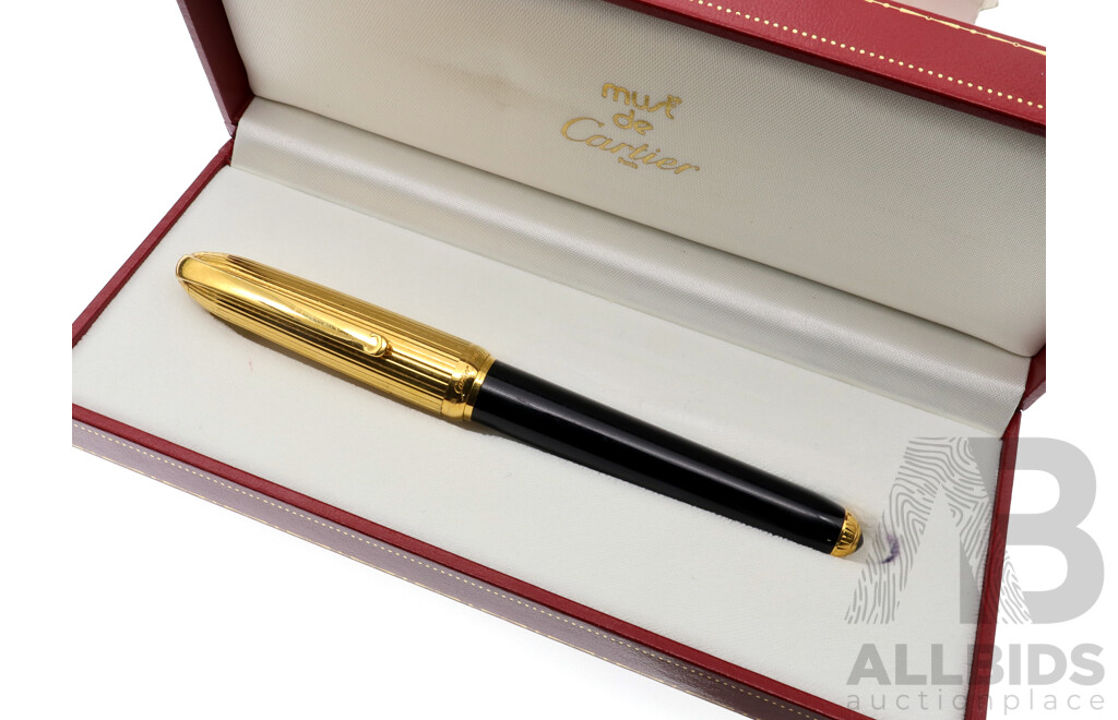 Cartier Louis Fountain Pen, Featuring Solid 18ct Gold Nib Engraved with Cartier, and Ballpoint Interchangeable Cartridge, Original in Box with Authenticity Documentation