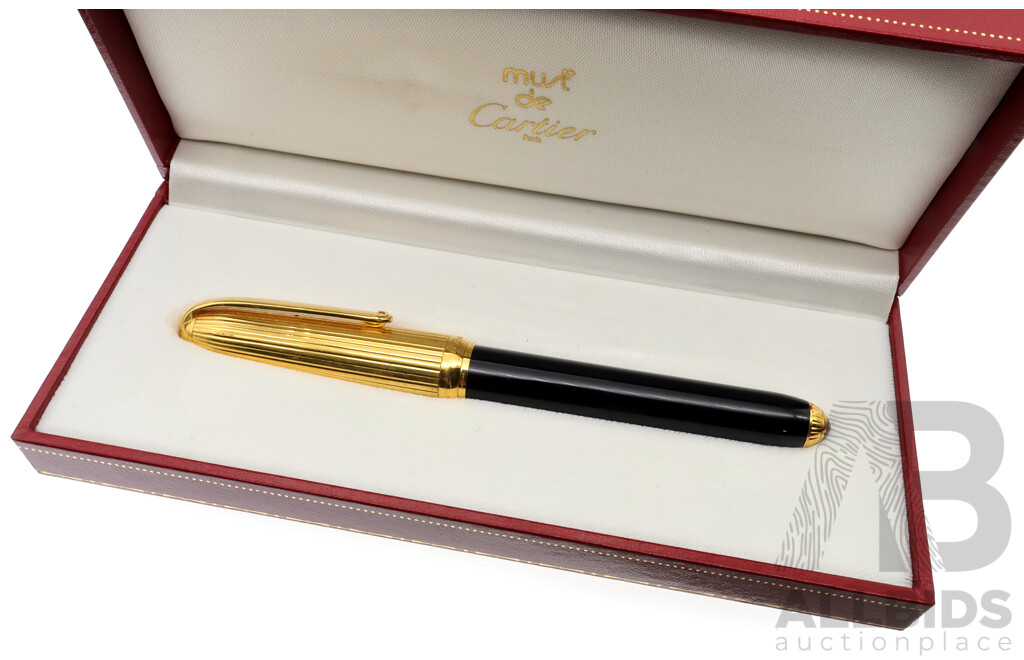 Cartier Louis Fountain Pen, Featuring Solid 18ct Gold Nib Engraved with Cartier, and Ballpoint Interchangeable Cartridge, Original in Box with Authenticity Documentation